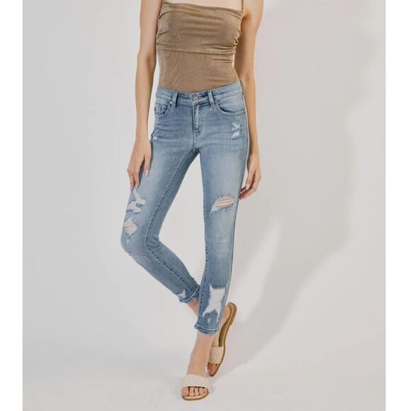 Medium Stone Washed Distressed Ankle Skinnies - Picture 9 of 15